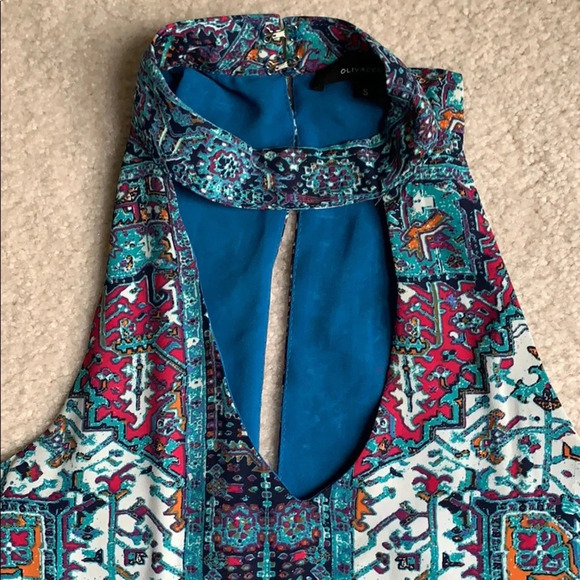 Olivaceous Key Hole Halter Mini Dress Blue Colorful Fun Funky Retro Hippie Small - Picture 5 of 6